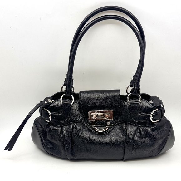 Authentic Salvatore Ferragamo Gancini Handbag Black color Leather - Picture 1 of 16